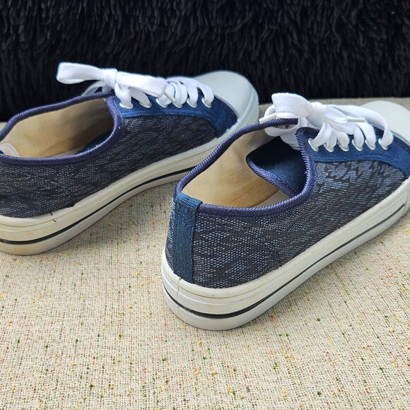 Fast Men Sneaker Canvas Blue/White Shoes Lace Up White Laces White Rubber Toe - Picture 3 of 10